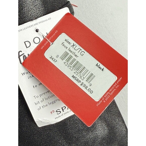 Spanx Faux Leather Black Leggings Sz XL New - Picture 4 of 7